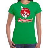 Rendier Kerstbal shirt / Kerst t-shirt Merry Christmas groen voor dames - Kerstkleding / Christmas outfit