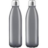 4x Stuks glazen waterfles/drinkfles zwart transparant met Rvs dop 500 ml - Sportfles - Bidon