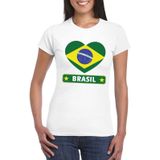 Brazilie t-shirt met Braziliaanse vlag in hart wit dames