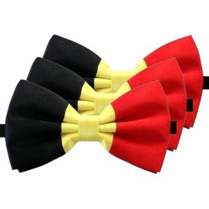 3x Zwart/geel/rood verkleed vlinderstrikjes 12 cm voor dames/heren - Belgie thema verkleedaccessoires/feestartikelen - Vlinderstrikken/vlinderdassen met elastieken sluiting