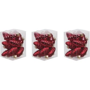36x Dennenappel kersthangers/kerstballen rood van glas - 6 cm - mat/glans - Kerstboomversiering