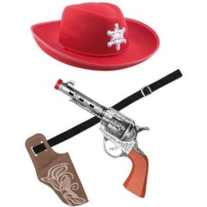 Verkleed cowboy hoed rood/holster met een revolver voor kinderen - carnaval