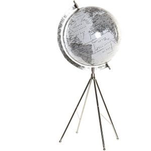 Decoratie wereldbol/globe wit op metalen voet/standaard 25 x 61 cm -  Landen/contintenten topografie