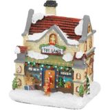 2x stuks kerstdorp kersthuisjes speelgoedwinkels met verlichting 9 x 11 x 12,5 cm - Kerstversiering/kerstdecoratie