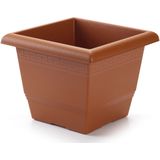 2x stuks vierkante plantenbakken terra cotta kleur met opvangschaal 26 x 26 x 20 cm - Kunststof - Binnen/buiten gebruik