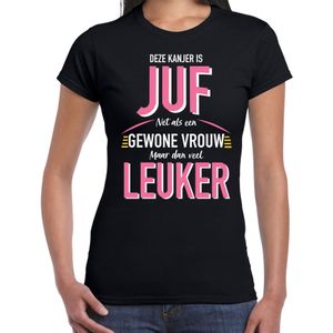 Gewone vrouw / juf cadeau t-shirt zwart voor dames - roze en witte letters - beroepenshirt - kado shirt lerares - juffrouw bedankt / verjaardag / collega
