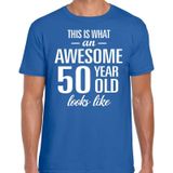Awesome 50 year - geweldige 50 jaar cadeau t-shirt blauw heren -  Verjaardag cadeau