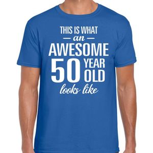 Awesome 50 year - geweldige 50 jaar cadeau t-shirt blauw heren -  Verjaardag cadeau