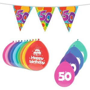 Haza Leeftijd verjaardag thema pakket 50 jaar - ballonnen/vlaggetjes