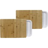 2x Bamboe snijplanken met kunststof opvangbak 38 x 26 cm - Keukenbenodigdheden - Kookbenodigdheden - Snijplanken/serveerplanken - Houten serveerborden - Snijplanken van hout