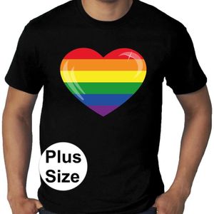 Gay pride grote maten regenboog hart t-shirt - zwart plus size homo/regenboog shirt voor heren - gay pride