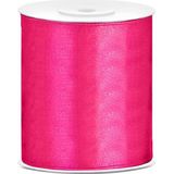 2x rollen satijnlint paars-fuchsia roze 10 cm x 25 meter - Hobby cadeaulint sierlint