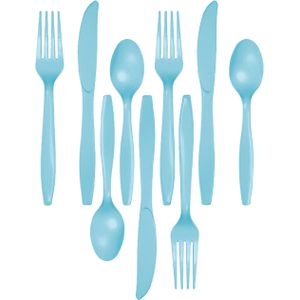 Kunststof bestek party/bbq setje - 72x delig - lichtblauw - messen/vorken/lepels - herbruikbaar