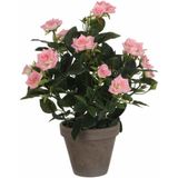 Roze rozen kunstplant 33 cm in pot stan grey - Kunstplanten/nepplanten