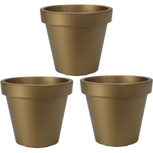 Pro Garden Plantenpot/bloempot Botanic Gold - 3x - Tuin buiten - kunststof - mat goud- Dia 25 cm - rond