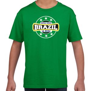 Have fear Brazil is here t-shirt met sterren embleem in de kleuren van de Braziliaanse vlag - groen - kids - Brazilie supporter / Braziliaans elftal fan shirt / EK / WK / kleding