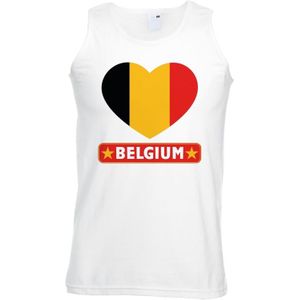 Belgie singlet shirt/ tanktop met Belgische vlag in hart wit heren