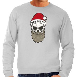 Grote maten Bad Santa foute Kerstsweater / Kerst trui grijs voor heren - Kerstkleding / Christmas outfit