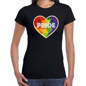 Bellatio Decorations Gay Pride shirt - pride hartje - regenboog - dames - zwart