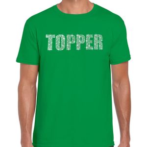 Glitter Topper t-shirt groen met steentjes/ rhinestones voor heren - Glitter kleding/ foute party outfit