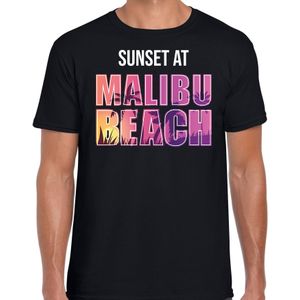 Sunset beach t-shirt / shirt Sunset at Malibu Beach voor heren - zwart - Beach party outfit / kleding/ verkleedkleding/ carnaval shirt