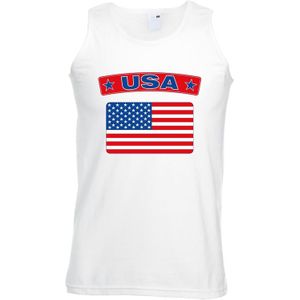 USA singlet shirt/ tanktop met Amerikaanse vlag wit heren