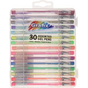 30x stuks glitter en neon gekleurde gelpennen in meeneem case - Hobbyartikelen - Schoolartikelen