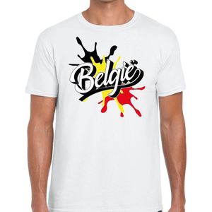 Belgie landen t-shirt spetter wit voor heren - supporter/landen kleding Belgie