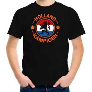 Zwart fan t-shirt voor kinderen - Holland kampioen met leeuw - Nederland supporter - EK/ WK shirt / outfit