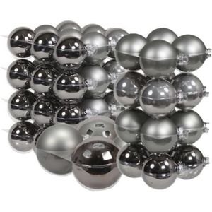 60x stuks glazen kerstballen titanium grijs 6, 8 en 10 cm mat/glans - Kerstversiering/kerstboomversiering