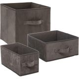 Set van 3x stuks opbergmanden/kastmanden 7/14/29 liter donkergrijs van polyester 31 cm - Opbergboxen - Vakkenkast manden