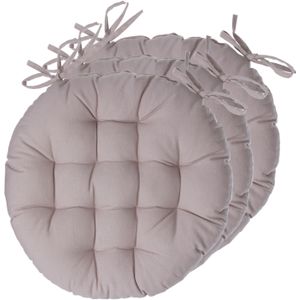 Atmosphera Tuinstoelkussens - 6x - beige - katoen - 38 x 38 x 6.5 cm - wicker zitkussen rond