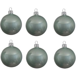 6x Mintgroene glazen kerstballen 8 cm - Glans/glanzende - Kerstboomversiering mintgroen