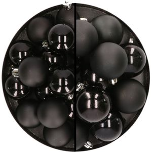 28x stuks kunststof kerstballen zwart  4 en 6 cm - Kerstversiering