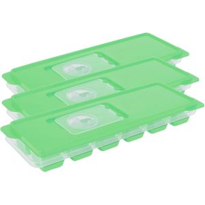 Set van 3x stuks trays met ijsklontjes/ijsblokjes vormpjes 12 vakjes kunststof groen met afsluitdeksel