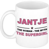 Naam cadeau Jantje - The woman, The myth the supergirl koffie mok / beker 300 ml - naam/namen mokken - Cadeau voor o.a  verjaardag/ moederdag/ pensioen/ geslaagd/ bedankt