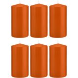 6x Oranje cilinderkaarsen/stompkaarsen 8 x 15 cm 69 branduren - Geurloze kaarsen oranje - Woondecoraties