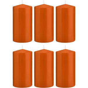 6x Oranje cilinderkaarsen/stompkaarsen 8 x 15 cm 69 branduren - Geurloze kaarsen oranje - Woondecoraties