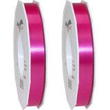 2x XL Hobby/decoratie fuchsia roze kunststof sierlinten 1,5 cm/15 mm x 91 meter- Luxe kwaliteit - Cadeaulint kunststof lint/ribbon