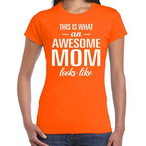 Awesome Mom tekst t-shirt oranje dames - Cadeau moeder