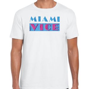 Bellatio Decorations disco verkleed t-shirt heren - jaren 80 feest outfit - Miami Vice - wit