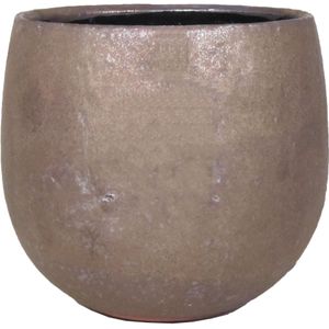 Bloempot/plantenpot schaal van keramiek in een glanzend brons kleur met diameter 18 cm en hoogte 21 cm -  Binnen gebruik