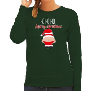Bellatio Decorations foute kersttrui/sweater dames - Kerstman - groen - Merry Christmas
