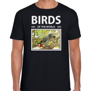 Dieren foto t-shirt Grijze roodstaart papegaai - zwart - heren - birds of the world - cadeau shirt Papegaaien liefhebber