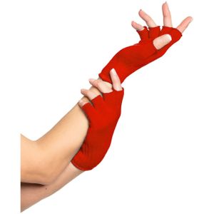 Partychimp Verkleed handschoenen vingerloos - rood - one size - voor volwassenen