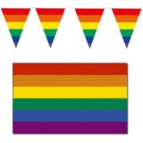 Regenboog pride vlaggen/vlaggetjes versiering pakket binnen/buiten 2-delig - Decoratie vlaggetjes in thema