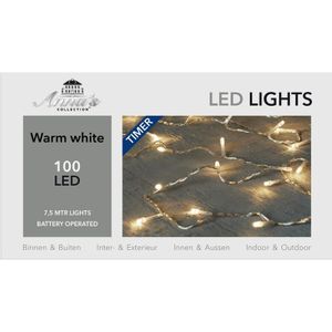 Kerstverlichting met timer 100 warm witte lampjes op batterijen - Lichtsnoer transparant met 100 leds