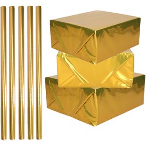 5x Rollen inpakpapier / cadeaufolie metallic goud 200 x 70 cm - kadofolie / cadeaupapier