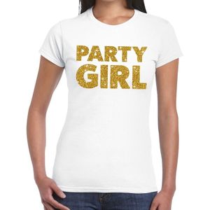 Party Girl gouden glitter tekst t-shirt wit dames - dames shirt Party Girl
