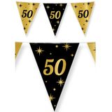 3x stuks leeftijd verjaardag feest vlaggetjes 50 jaar geworden zwart/goud 10 meter
